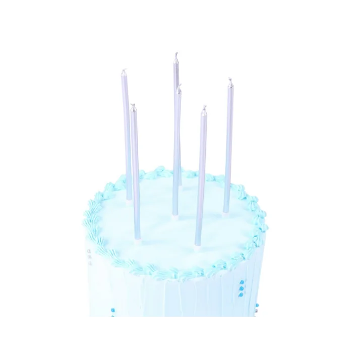 CANDELINE ELEGANTI LUNGHE ARGENTO CON SUPPORTO (18CM)