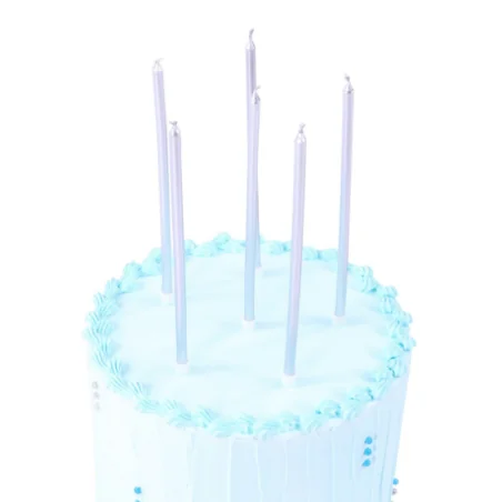 CANDELINE ELEGANTI LUNGHE ARGENTO CON SUPPORTO (18CM)