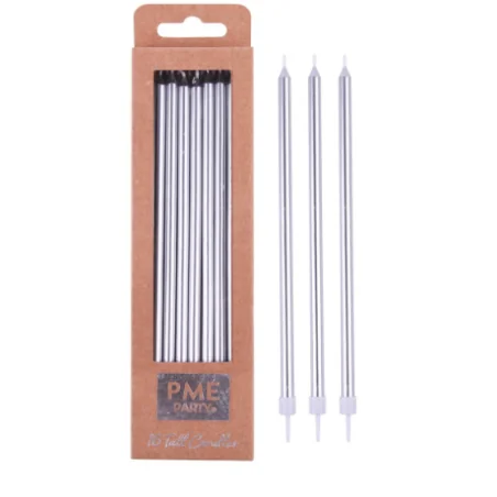 CANDELINE ELEGANTI LUNGHE ARGENTO CON SUPPORTO (18CM)