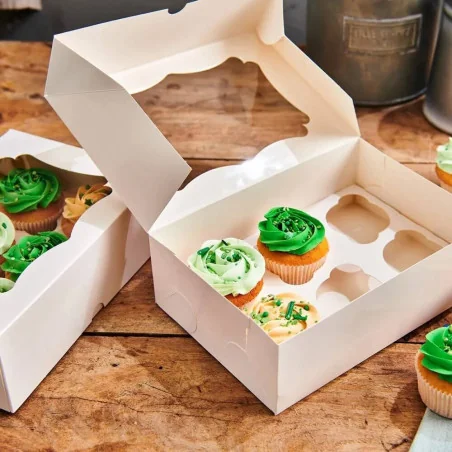 Set di 3 Scatole Box per 6 Cupcakes Bianche