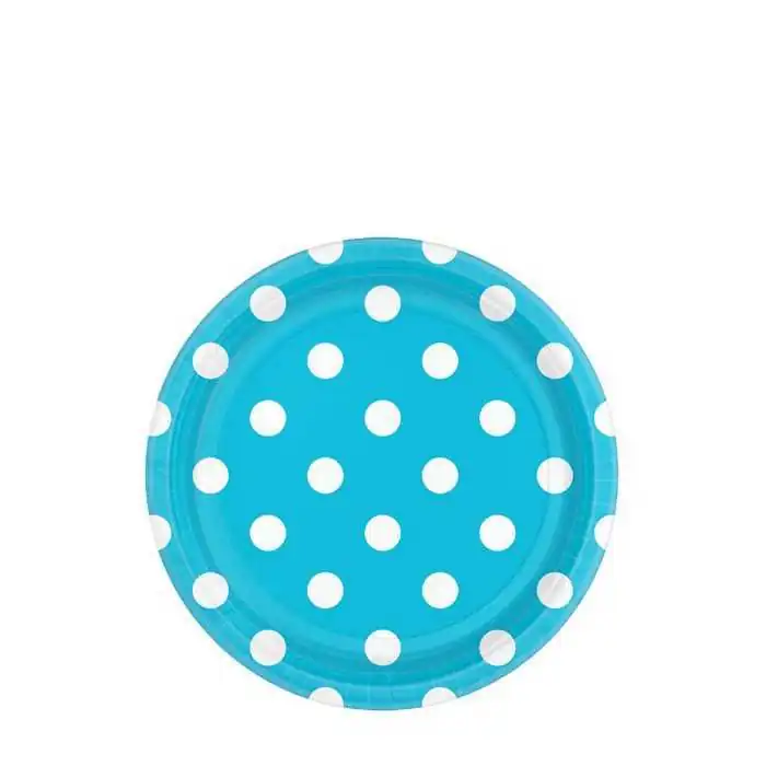 PIATTINI DI CARTA TURCHESE POIS DESSERT PARTY 18CM (8PZ)
