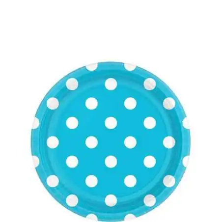 PIATTINI DI CARTA TURCHESE POIS DESSERT PARTY 18CM (8PZ)