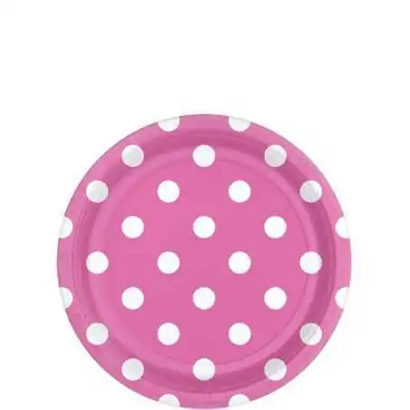 PIATTINI DI CARTA ROSA POIS DESSERT PARTY 18CM (8PZ)