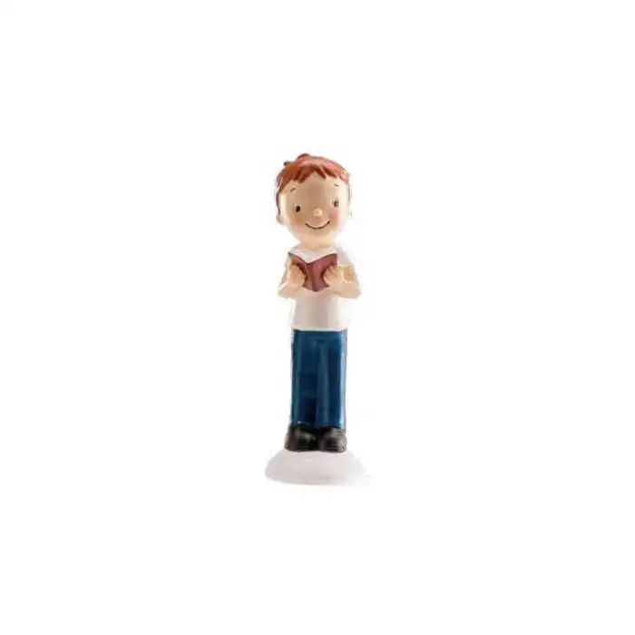 STATUINA COMUNIONE BAMBINO CON BIBBIA (13CM) DECORATIVA
