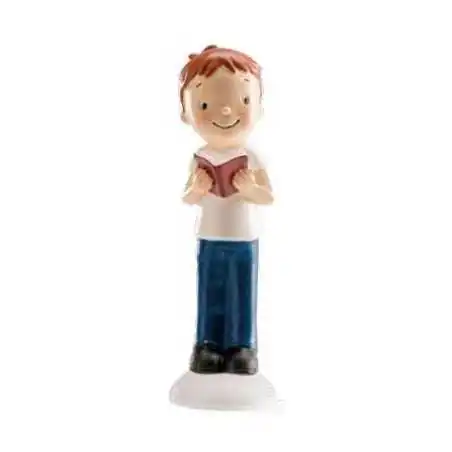 STATUINA COMUNIONE BAMBINO CON BIBBIA (13CM) DECORATIVA