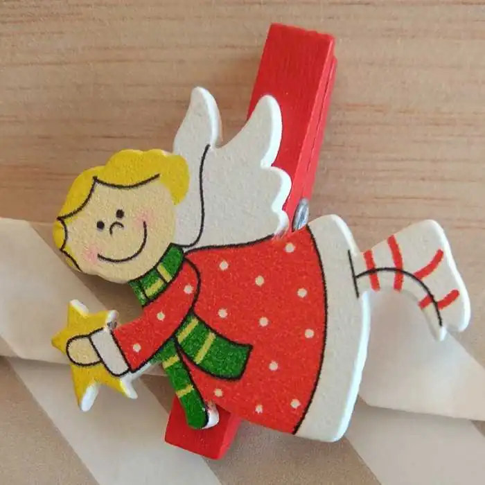 SET 5 CLIP NATALE IN LEGNO ROSSO (3 PZ)