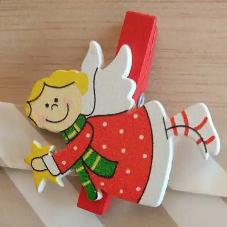 SET 5 CLIP NATALE IN LEGNO ROSSO (3 PZ)